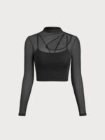 Black Mesh Cutout Long Sleeve Top--Light Support - Image 6