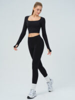 Black Twisted Back Cutout Long Sleeve Top - Image 5