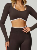 Chocolate Brown Crop Long Sleeve Top - Light Support - Image 6