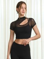 Black Mesh Short Sleeve Top--Light Support