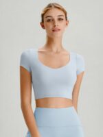 Light Blue Cross Mesh Back Short Sleeve Top-Light Support - Image 2