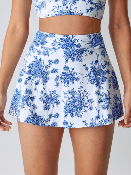 Blue Floral A-Line Tennis Skirt