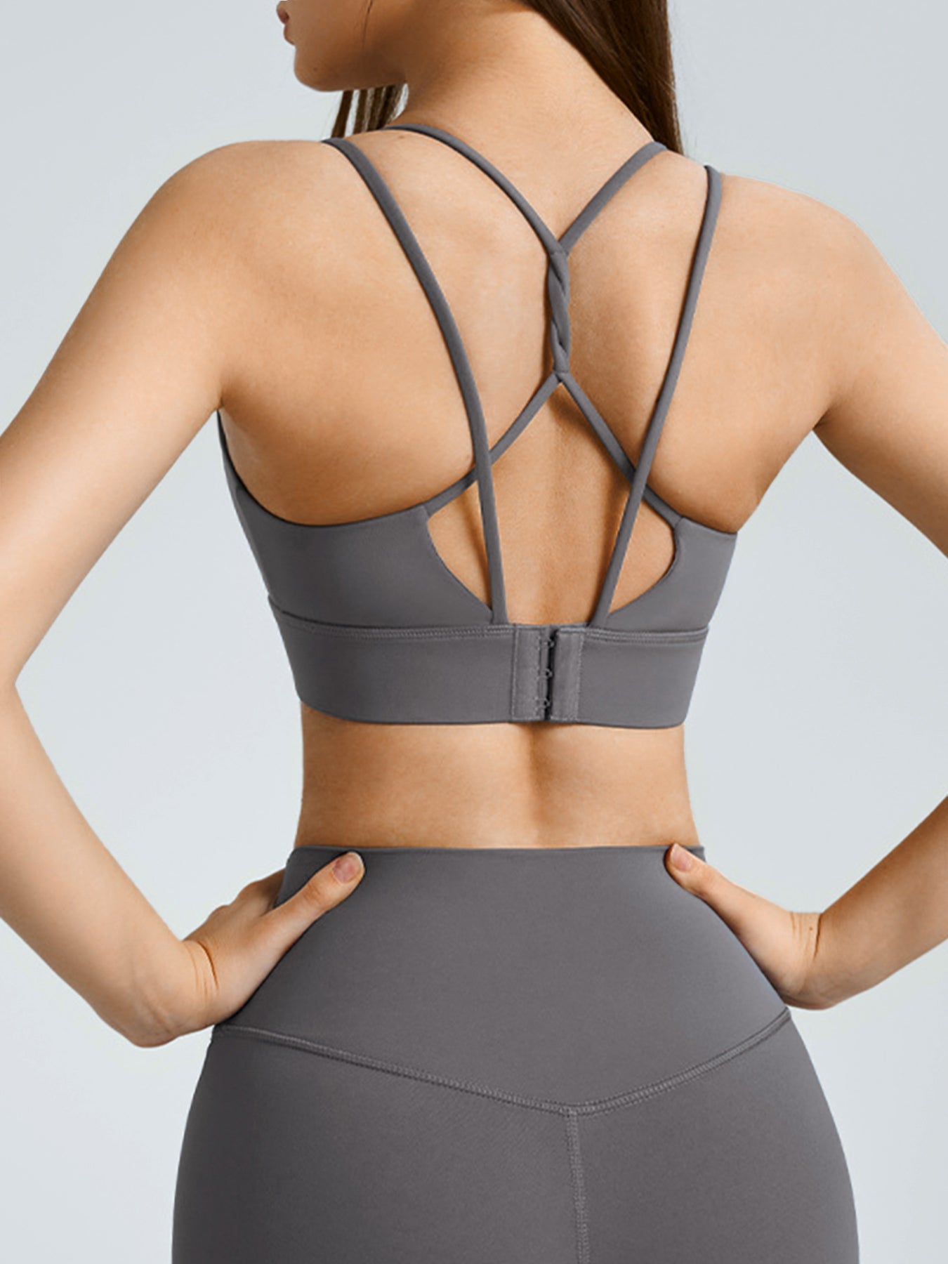 women_s-knitted-nylon-yoga-sports-bras-grey-sustainable-yoga_tops-7oqux3 Grey Crisscross Back Sports Bra - Image 1