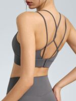 Grey Crisscross Back Sports Bra - Image 2