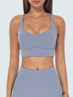 Light Blue Cross-Back Stitch Sports Bra - Image 2