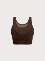 Coffee Mesh Cross-Front Tank Top - Light Support - Image 8