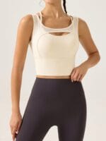 Cream Cutout Mesh Tank Top - Image 4