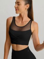 Black Mesh Cross-Front Tank Top - Light Support