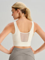 Beige Mesh Cross-Front Tank Top - Light Support - Image 2