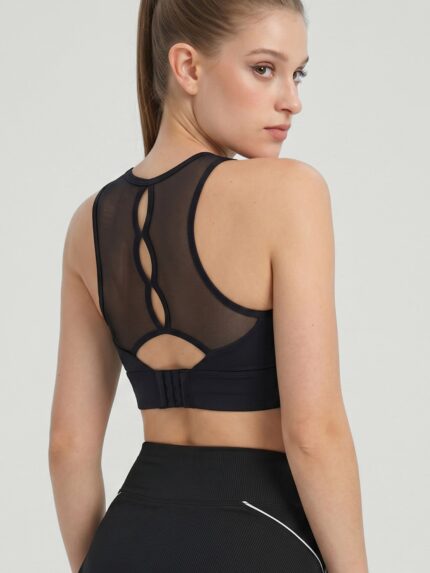 Black Mesh Cutout Racerback Yoga Tank Top