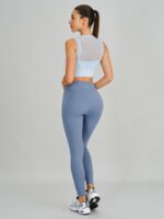 Light Blue Mesh Panel Mock Neck Tank Top - Image 5