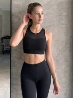 Black Mesh Cutout Racerback Yoga Tank Top - Image 5