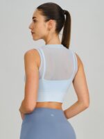 Light Blue Mesh Panel Mock Neck Tank Top - Image 2
