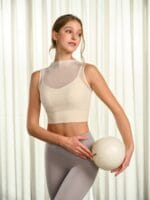 Cream Mesh Panel Mock Neck Tank Top - Image 3