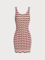 Pink Wavy Crochet Sleeveless Beach Dress - Image 3