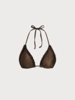 Dark Coffee Ruffled Halter Triangle Bikini Top - Image 9