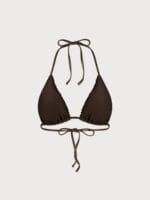 Dark Coffee Ruffled Halter Triangle Bikini Top - Image 10