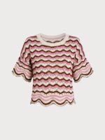 Pink Wave Crochet Short Sleeve Top - Image 6