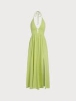 Green Cutout Cross Back Maxi Dress