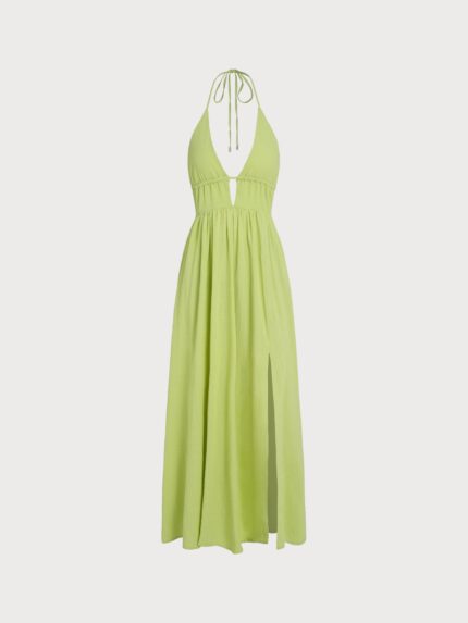 Green Cutout Cross Back Maxi Dress