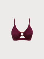 Burgundy Jacquard O-Ring Plus Size Bikini Top - Image 5
