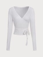 White Long Sleeve Strappy Yoga Wrap Jacket - Image 6