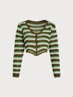 Green Striped V-Neck Crochet Cover-Up - Image 6