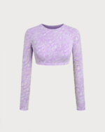 Purple Long Sleeves Textured Crop Surf Top - Image 3