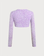 Purple Long Sleeves Textured Crop Surf Top - Image 4