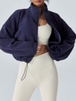 Navy Cropped Fleece Zip-Up Sports Jacket
