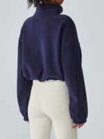 Navy Cropped Fleece Zip-Up Sports Jacket - Image 3