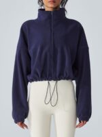 Navy Cropped Fleece Zip-Up Sports Jacket - Image 2