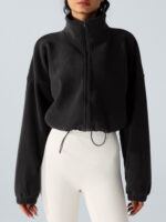 Black Cropped Fleece Zip-Up Sports Jacket - Image 6