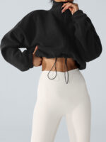 Black Cropped Fleece Zip-Up Sports Jacket - Image 7