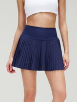 Navy Pleated High-Waist Skirt