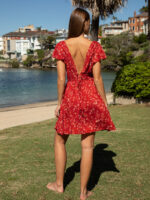 Red Floral V-Neck Beach Dress - Image 2
