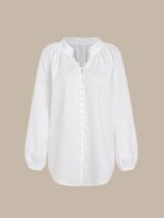 White Cotton-Linen Decorative Button Blouse - Image 6