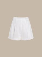 White High-Waisted Pleated Cotton-Linen Shorts - Image 7