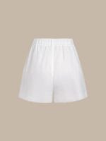 White High-Waisted Pleated Cotton-Linen Shorts - Image 8