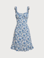 Blue Floral Ruffled Beach Dress - Image 6