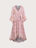 Pink Printed Ruffled Beach Dress - Image 7