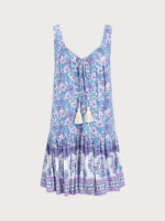 Purple Print Ruched Beach Dress - Image 6