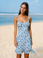 Blue Floral Ruffled Beach Dress - Image 3
