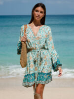 Floral Print Raglan Sleeve Beach Dress