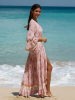 Pink Printed Ruffled Beach Dress - Image 3