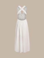White V Neck Plaeted Beach Dress - Image 10