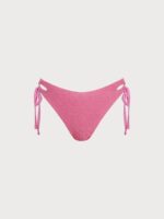 Pink Floral Jacquard Tie Cutout Bikini Bottom - Image 4