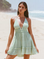 Green Halter Backless Cover-Up Dress