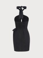 Black Halter Tortoise Accent Cutout Wrap Dress - Image 8