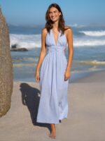 Light Blue V Neck Plaeted Beach Dress - Image 6